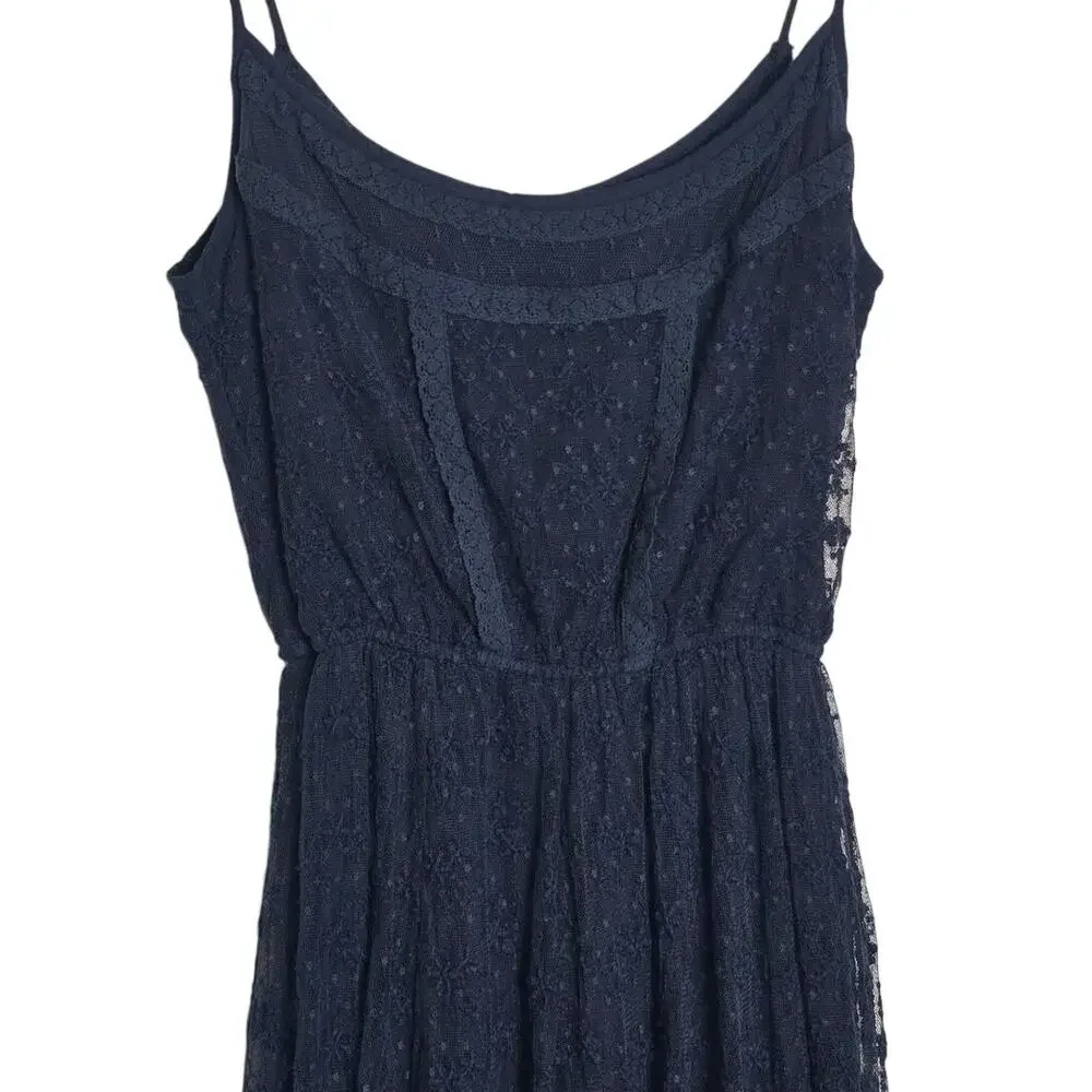 Abercrombie & Fitch Navy Blue Lace Cami Maxi Dress Size S Retro Boho Fairy